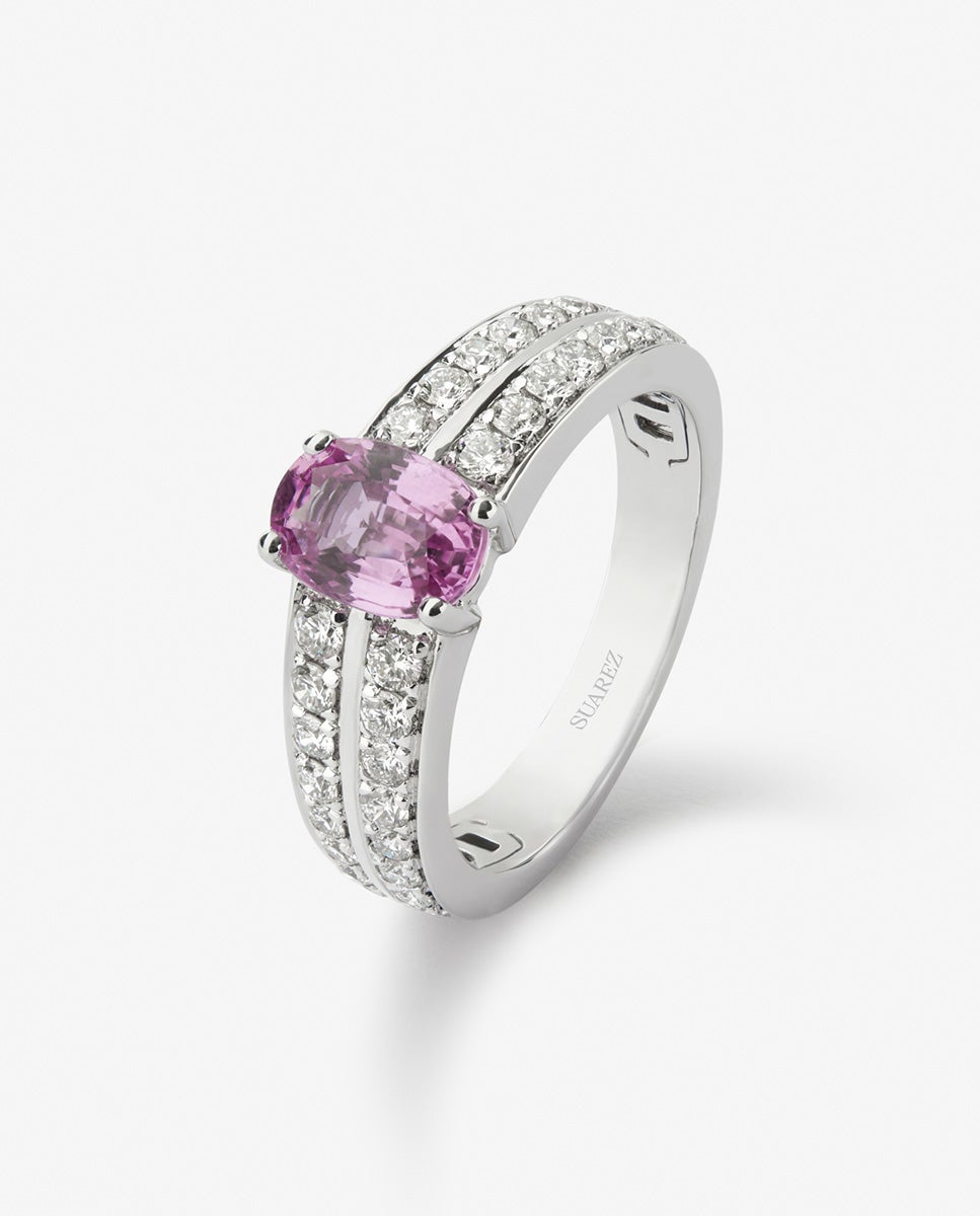 Anillo de oro blanco de 18K con zafiro rosa en talla oval Blanco SUAREZ Blanco-1