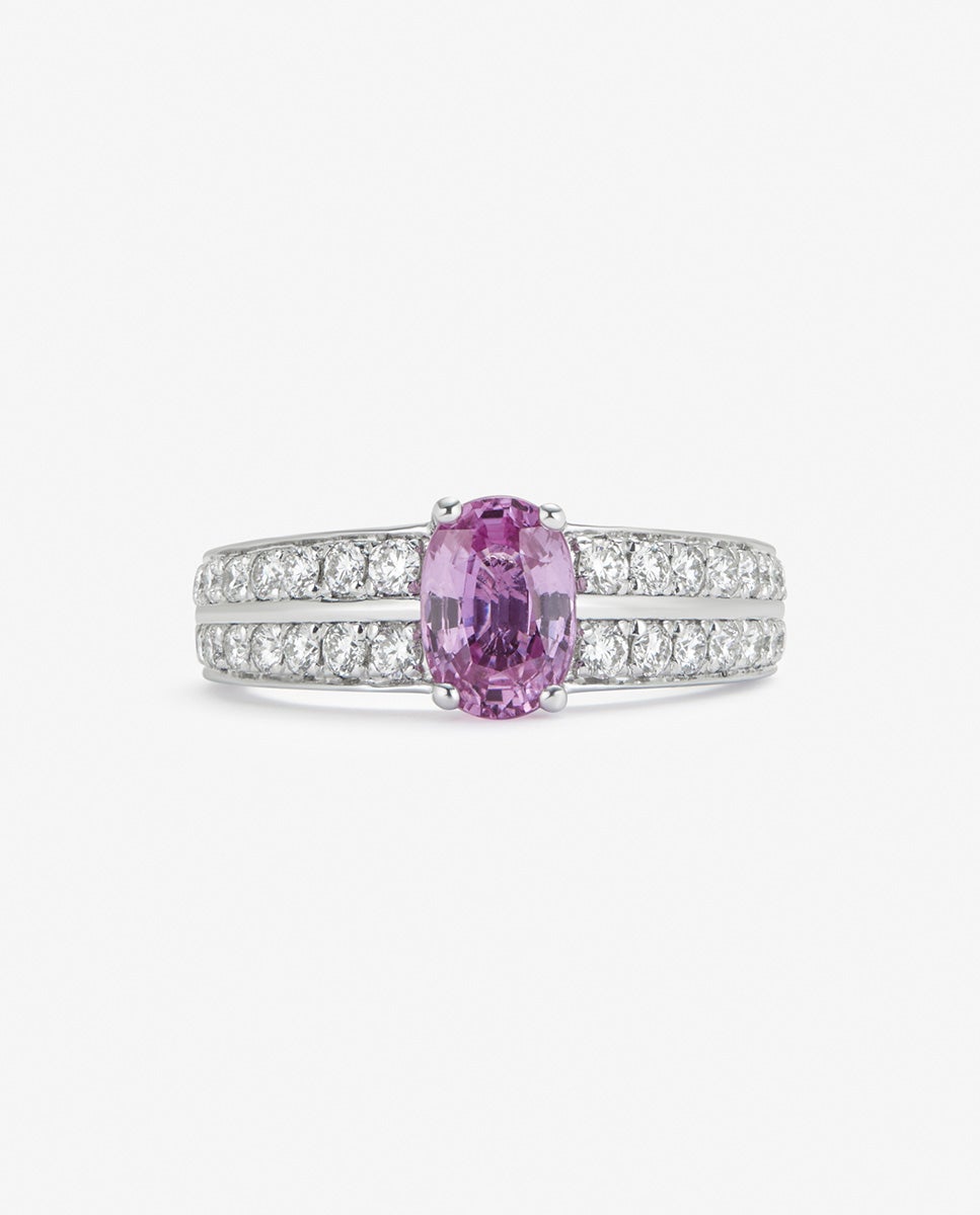 Anillo de oro blanco de 18K con zafiro rosa en talla oval Blanco SUAREZ Blanco-2