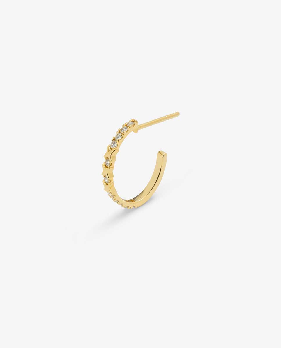 Imagen 3 de Pendiente individual de aro de oro amarillo de 18K con diamantes - SUAREZ - Blanco Blanco