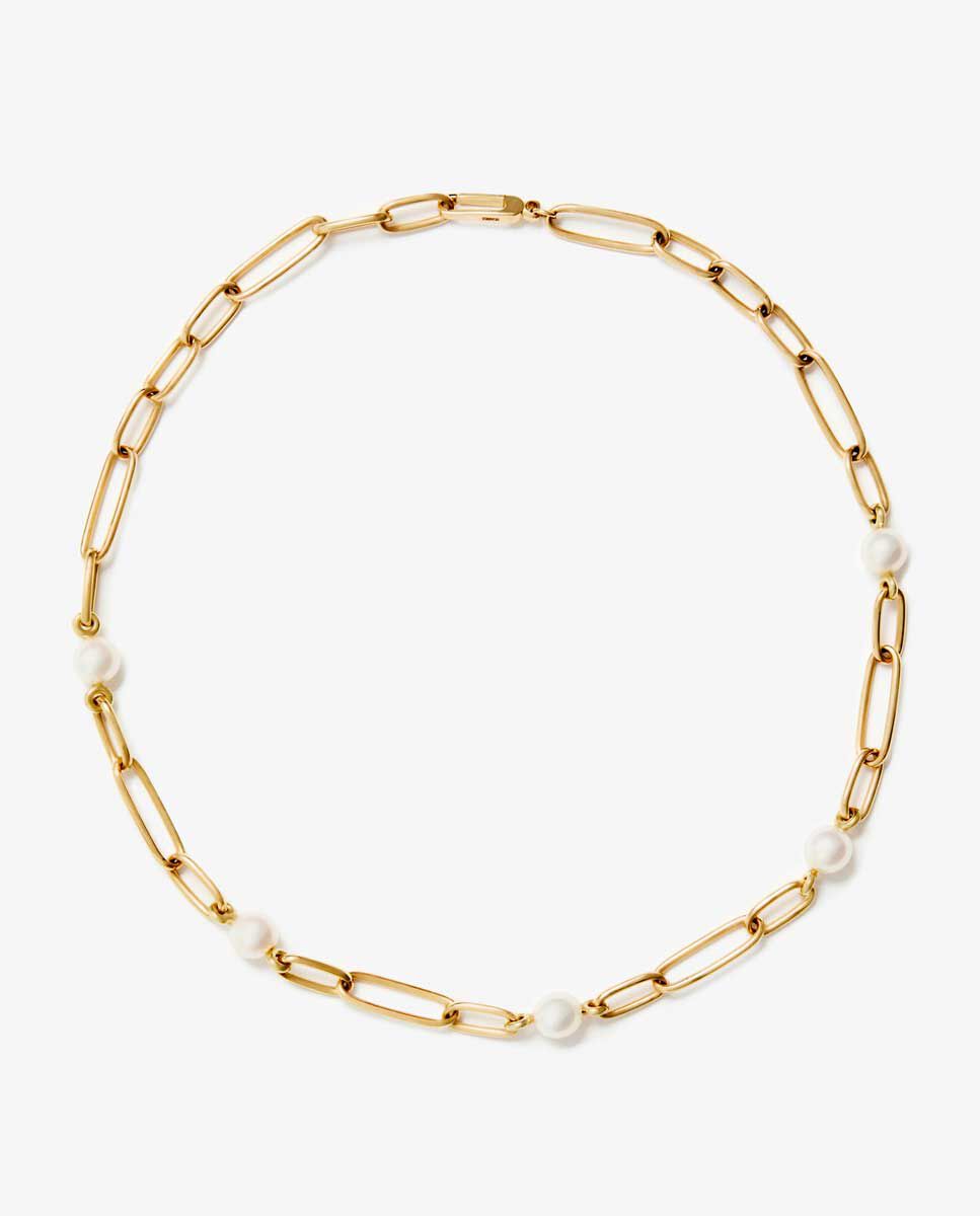 Collar de eslabones de oro amarillo de 18K con 5 perlas Akoya de 8mm - SUAREZ - Oro Oro-1