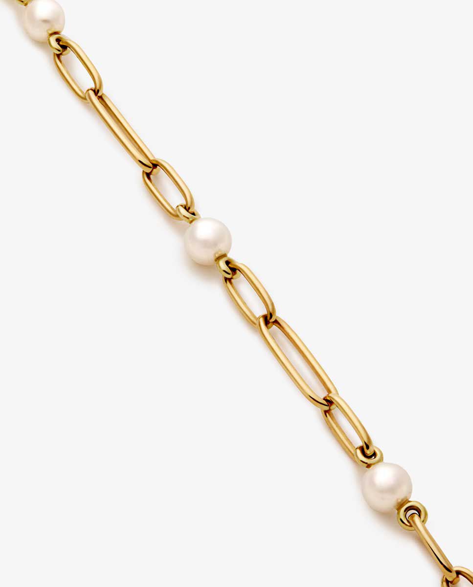 Collar de eslabones de oro amarillo de 18K con 5 perlas Akoya de 8mm - SUAREZ - Oro Oro-3
