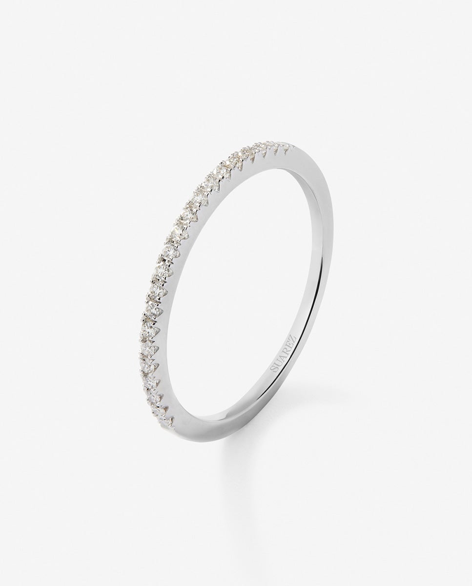 Imagen 0 de Anillo de compromiso media de compromiso de oro blanco de 18k con diamantes Blanco