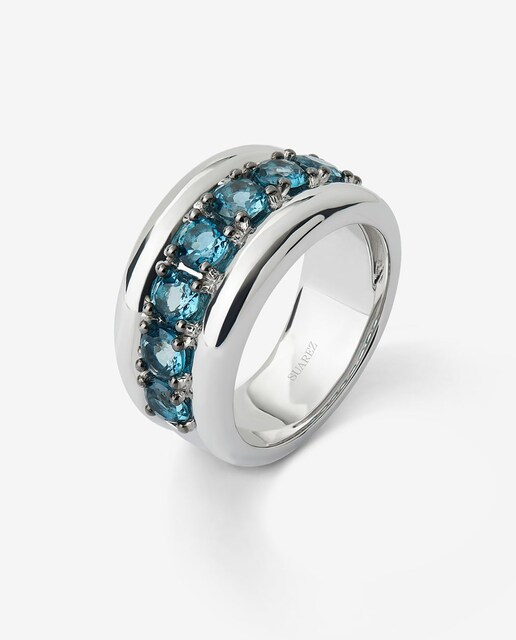 Imagen 0 de Anillo de plata 925 con pavé de topacios azul london en talla brillante