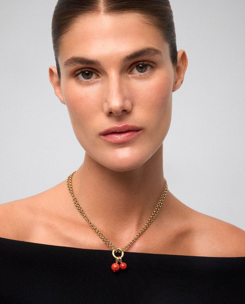 Imagen 2 de Collar de oro amarillo de 18k con corales de 8 y 10mm - SUAREZ - Rojo Rojo