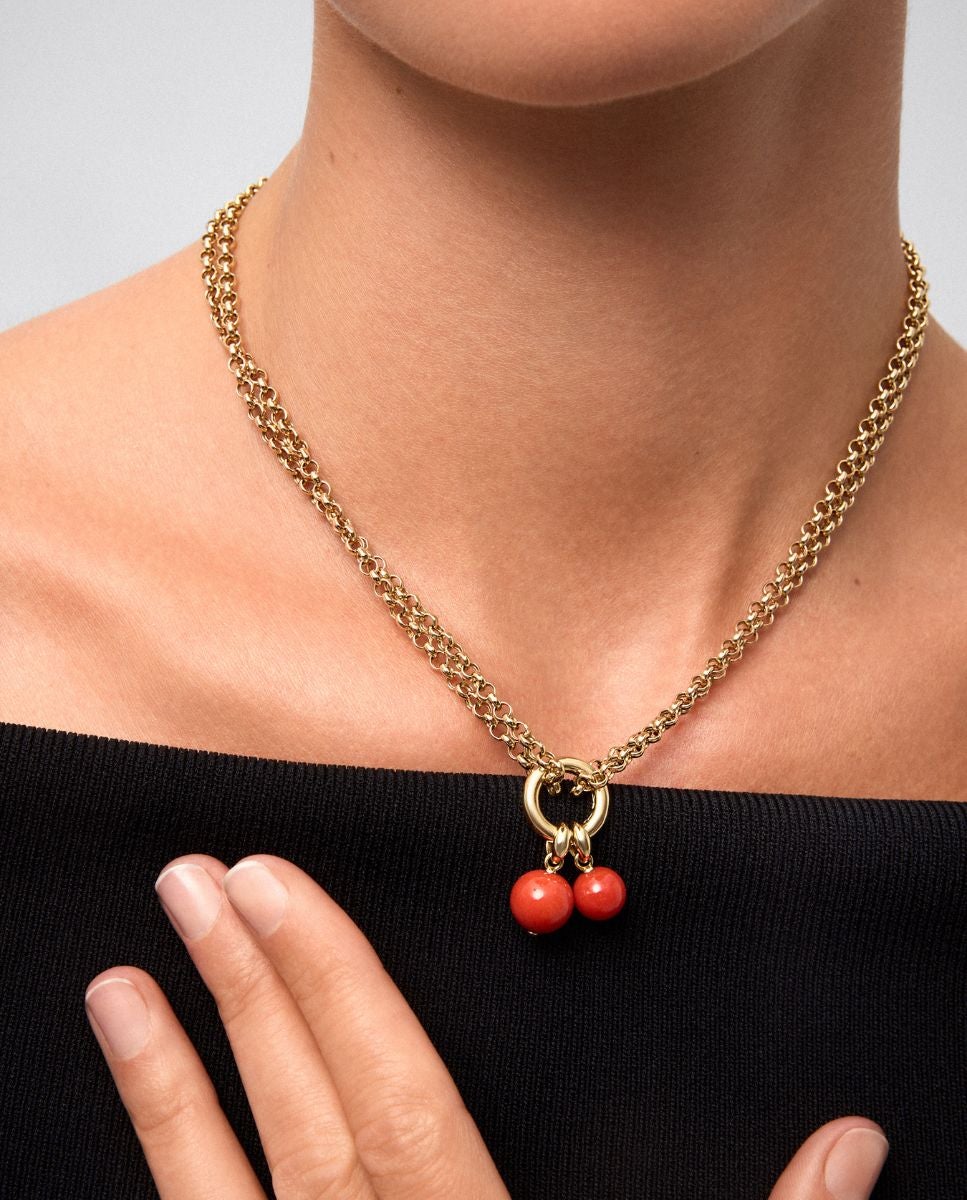 Imagen 4 de Collar de oro amarillo de 18k con corales de 8 y 10mm - SUAREZ - Rojo Rojo