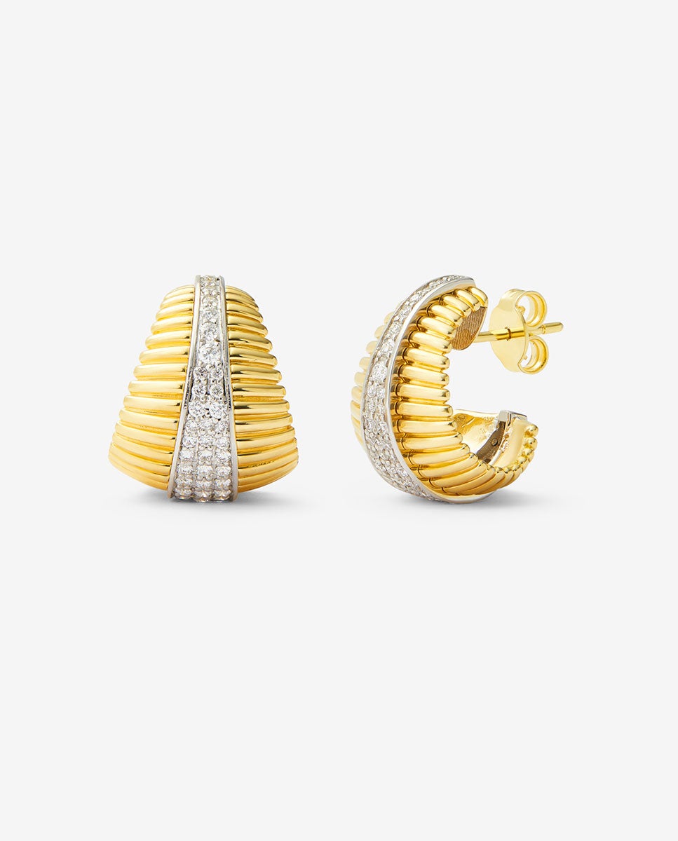 Pendientes gallonados de oro blanco y amarillo de 18K con pavé de diamantes - SUAREZ - Blanco Blanco-5