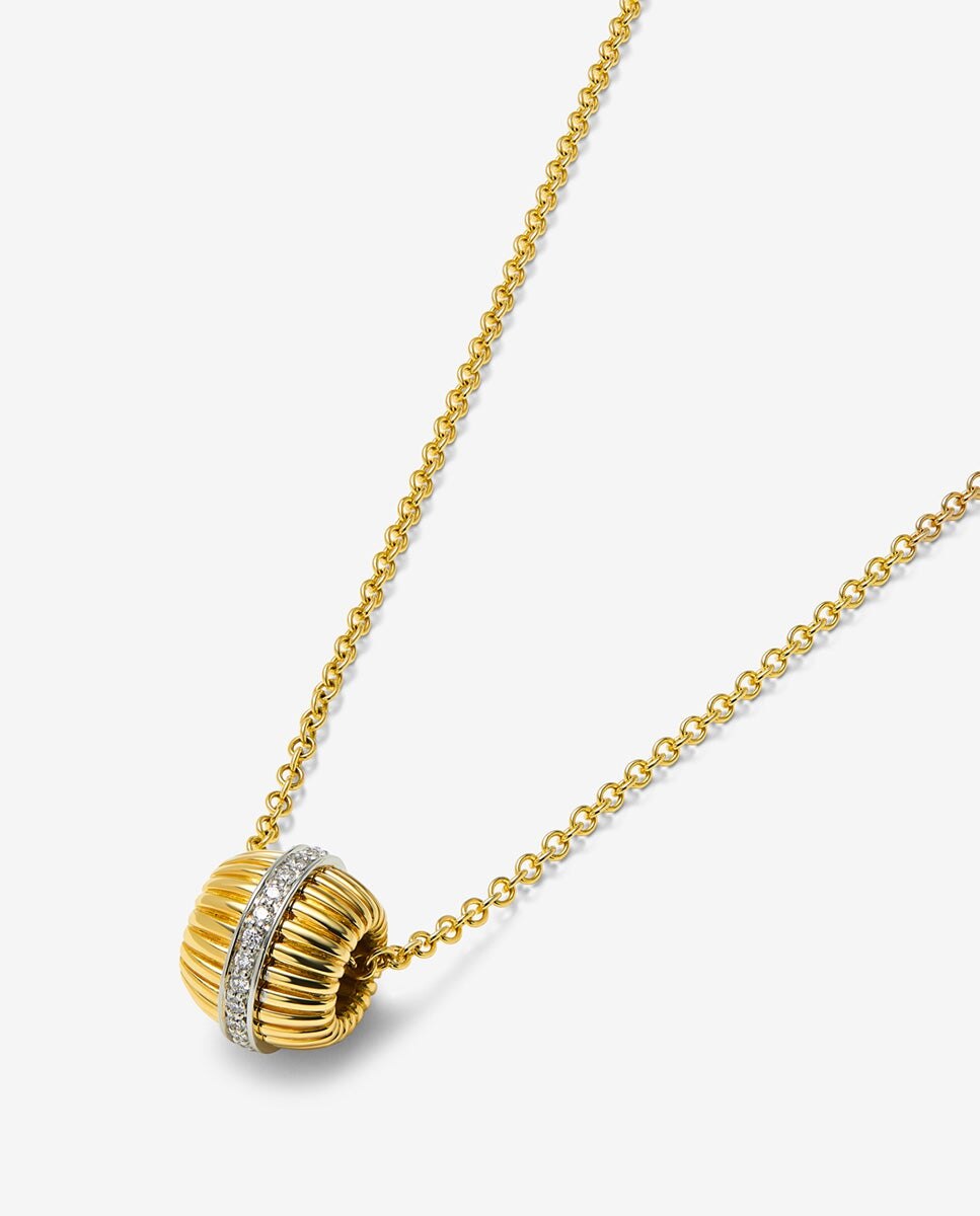 Colgante gallonado de oro blanco y amarillo de 18k con pavé de diamantes en talla brillante con un total de 0,19 cts - SUAREZ - Blanco Blanco-3