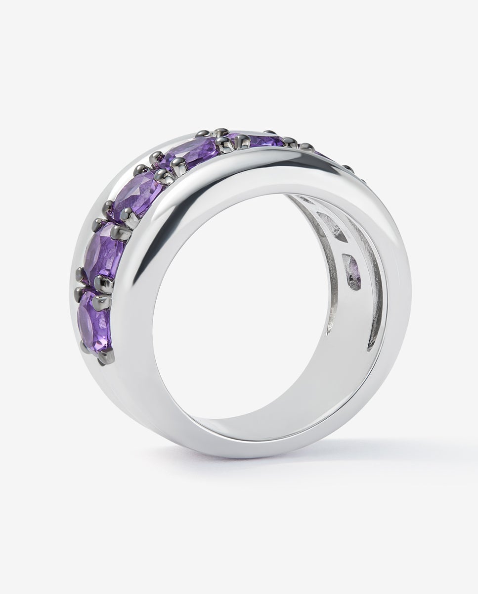 Anillo de plata 925 con pavé de amatistas moradas en talla brillante - SUAREZ - Blanco Blanco-5