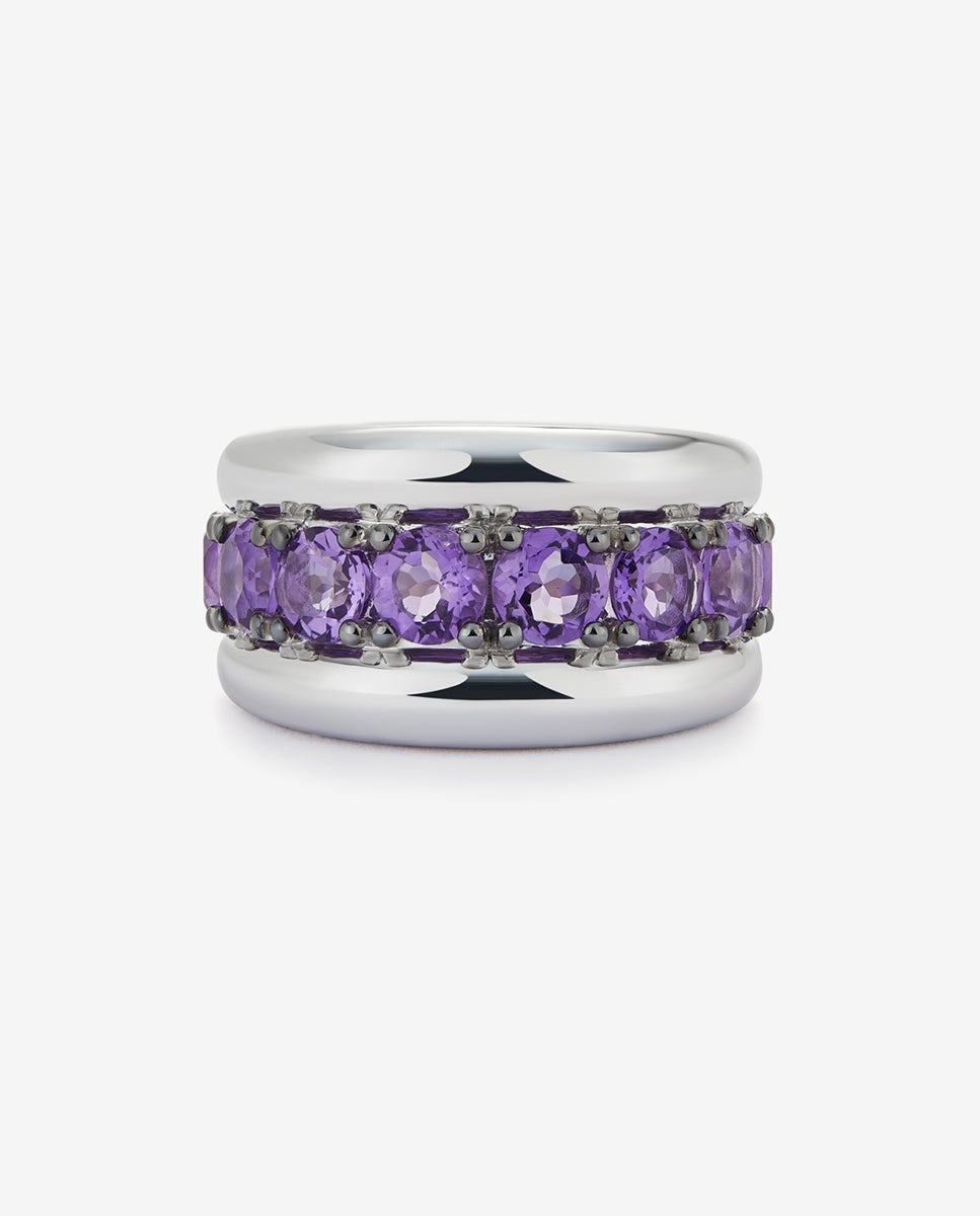 Anillo de plata 925 con pavé de amatistas moradas en talla brillante - SUAREZ - Morado Morado-3
