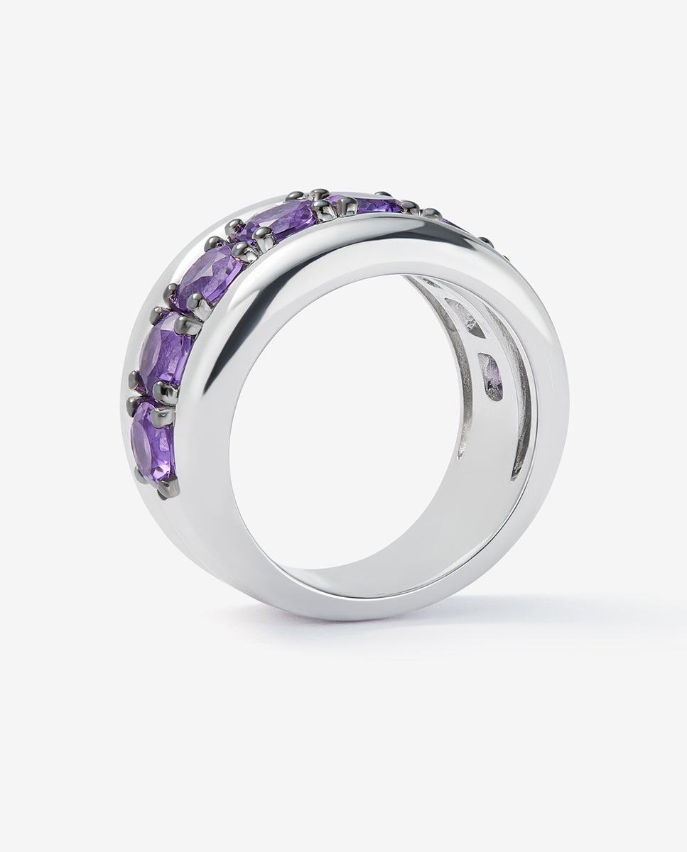Anillo de plata 925 con pavé de amatistas moradas en talla brillante - SUAREZ - Morado Morado-5