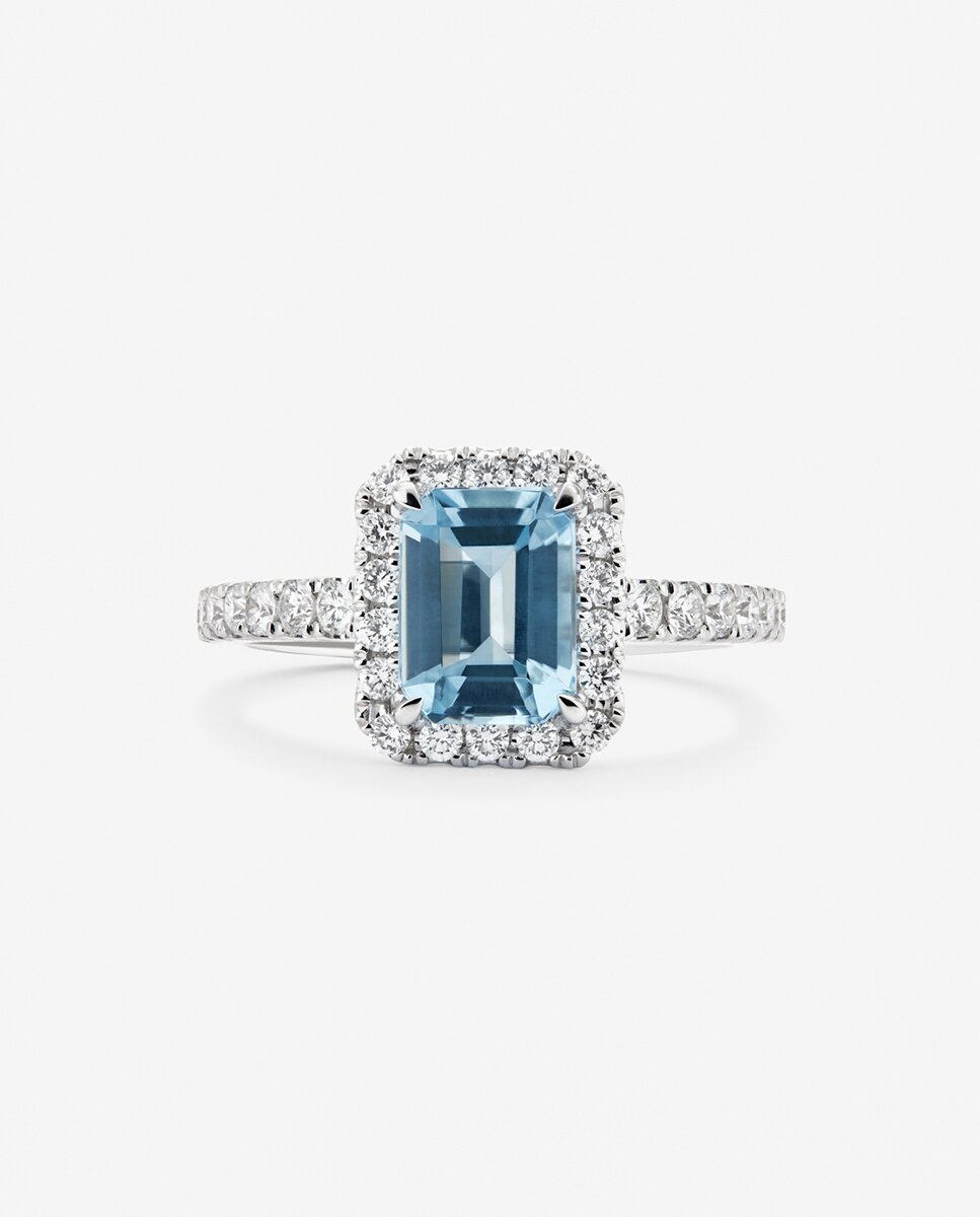 Anillo con piedras de oro blanco de 18K con aguamarina en talla octogonal - SUAREZ - Azul / Blanco Azul / Blanco-2