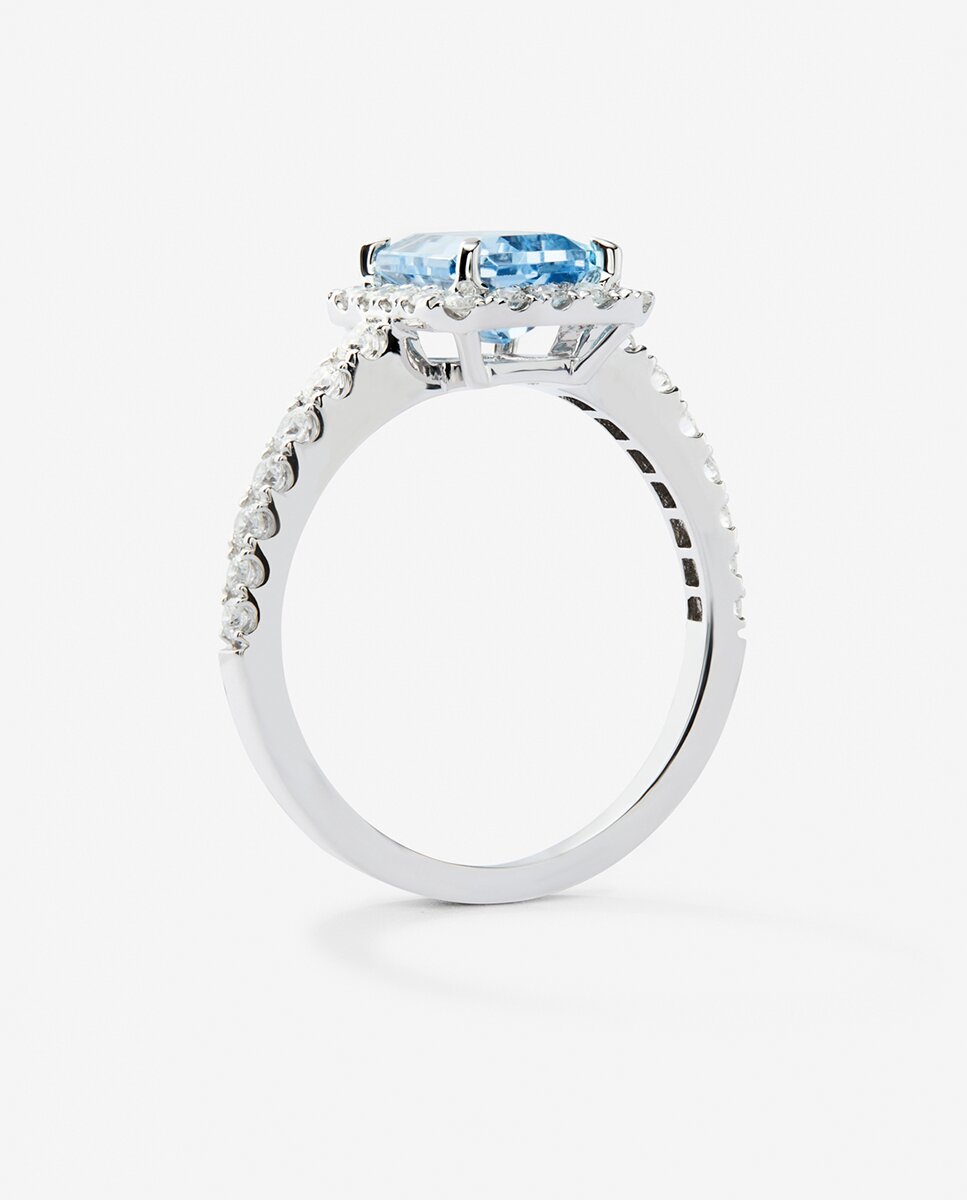 Anillo con piedras de oro blanco de 18K con aguamarina en talla octogonal - SUAREZ - Azul / Blanco Azul / Blanco-3