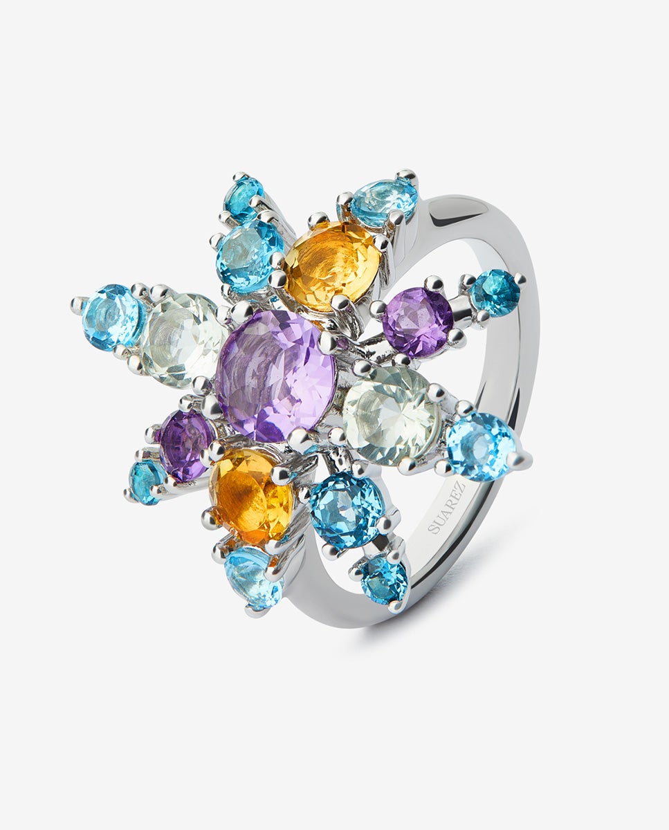 Imagen 0 de Anillo de plata 925 con amatistas, topacios y cuarzos citrinos Amarillo