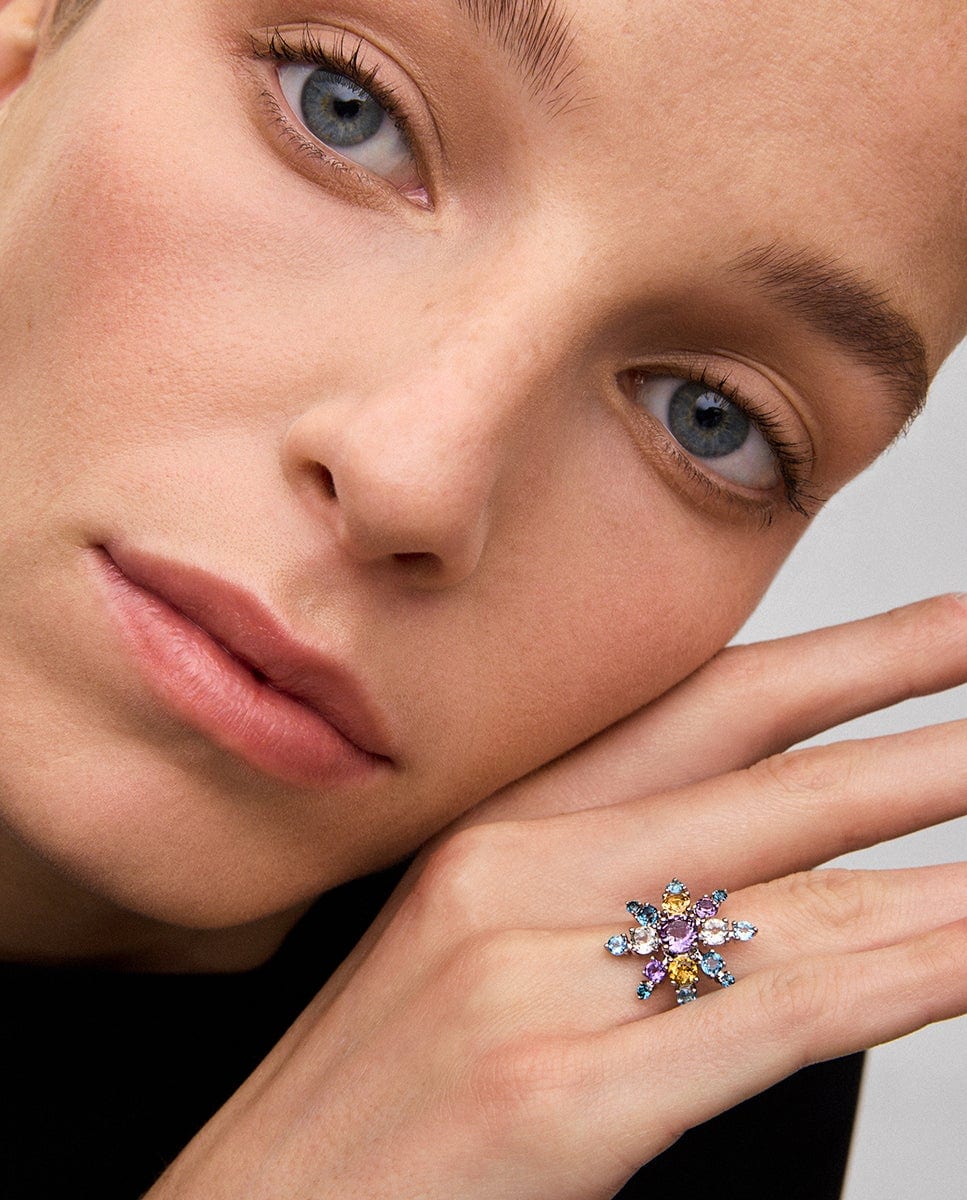 Anillo de plata 925 con amatistas, topacios y cuarzos citrinos Multicolor-2