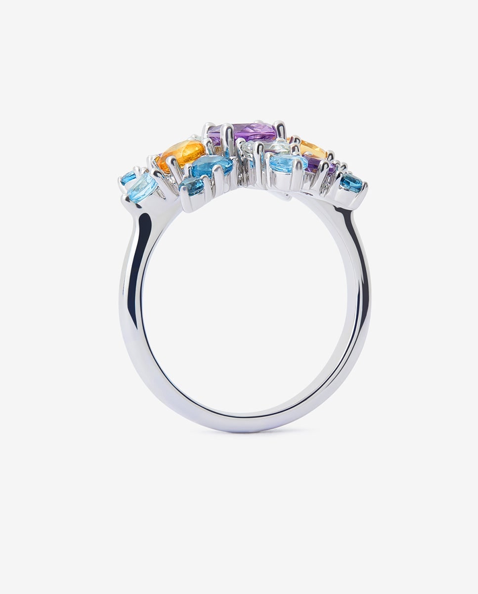 Anillo de plata 925 con amatistas, topacios y cuarzos citrinos Multicolor-5