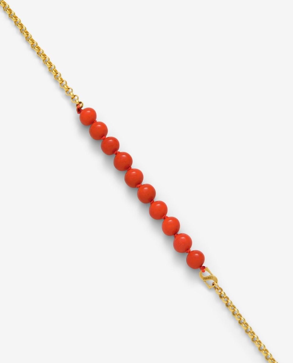 Collar de oro amarillo de 18k con esferas de coral de 6mm - SUAREZ - Rojo Rojo-3