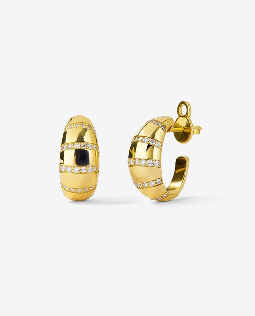 Imagen 0 de Pendientes de aro de oro amarillo de 18K con pavé de diamantes en talla brillante