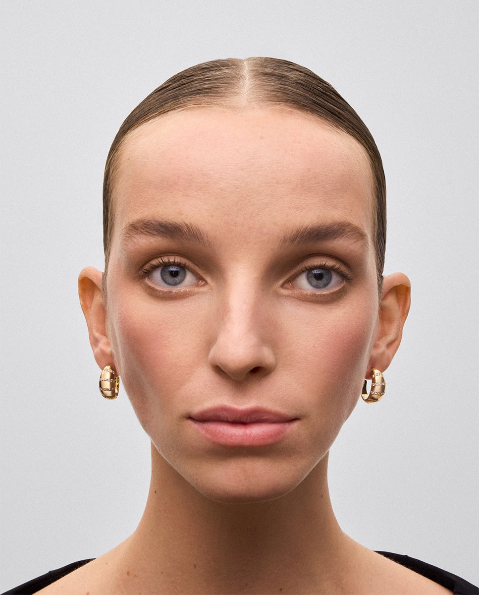 Pendientes de aro de oro amarillo de 18k con pavé de diamantes en talla brillante - SUAREZ - Blanco Blanco-2