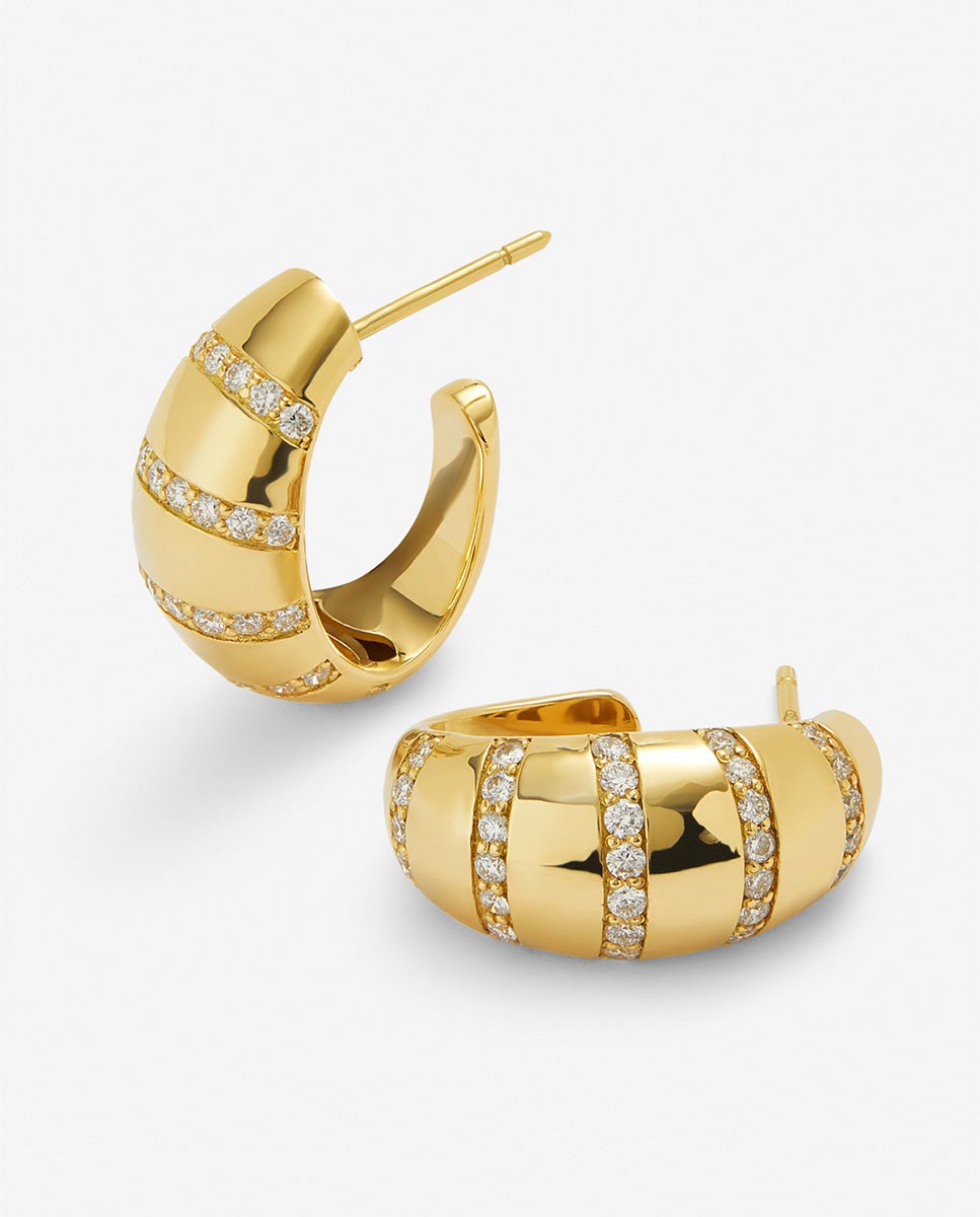 Pendientes de aro de oro amarillo de 18k con pavé de diamantes en talla brillante - SUAREZ - Blanco Blanco-3