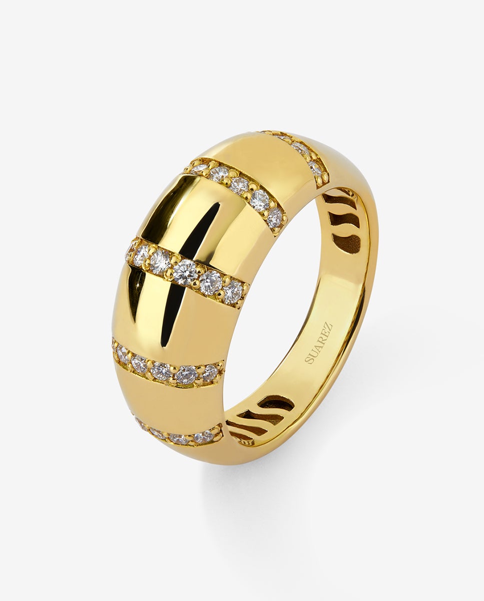Imagen 0 de Anillo de oro amarillo de 18k con pavé de diamantes en talla brillante Blanco