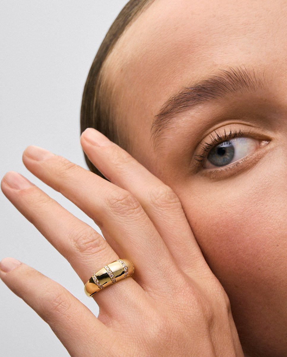 Anillo de oro amarillo de 18k con pavé de diamantes en talla brillante - SUAREZ - Blanco Blanco-4