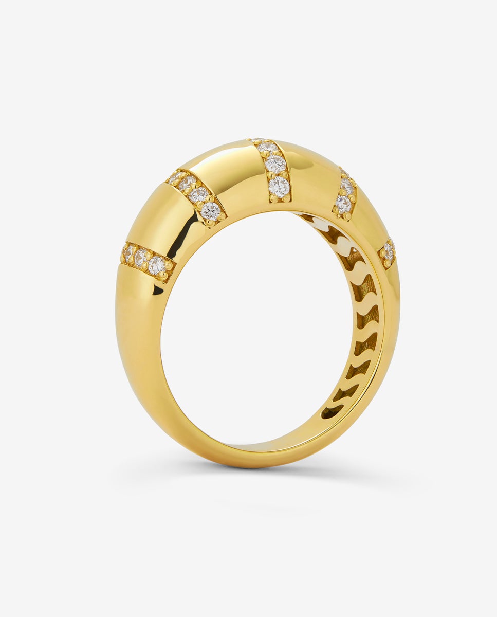Anillo de oro amarillo de 18k con pavé de diamantes en talla brillante - SUAREZ - Blanco Blanco-5