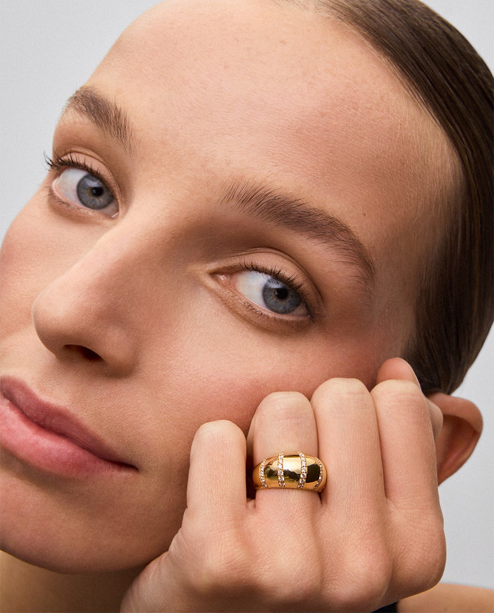 Anillo de oro amarillo de 18k con pavé de diamantes en talla brillante - SUAREZ - Oro Oro-2