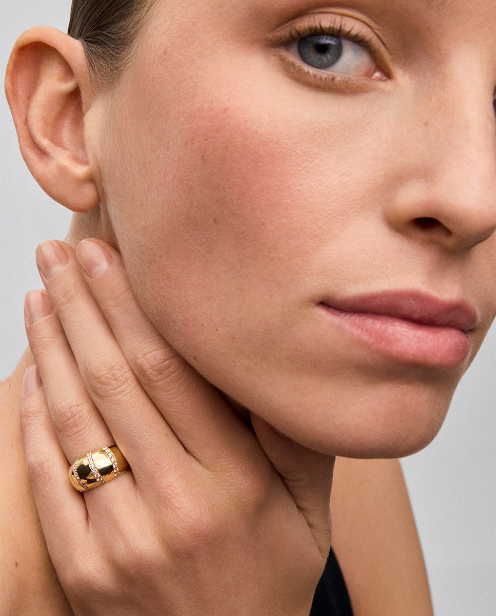 Anillo de oro amarillo de 18k con pavé de diamantes en talla brillante - SUAREZ - Oro Oro-4