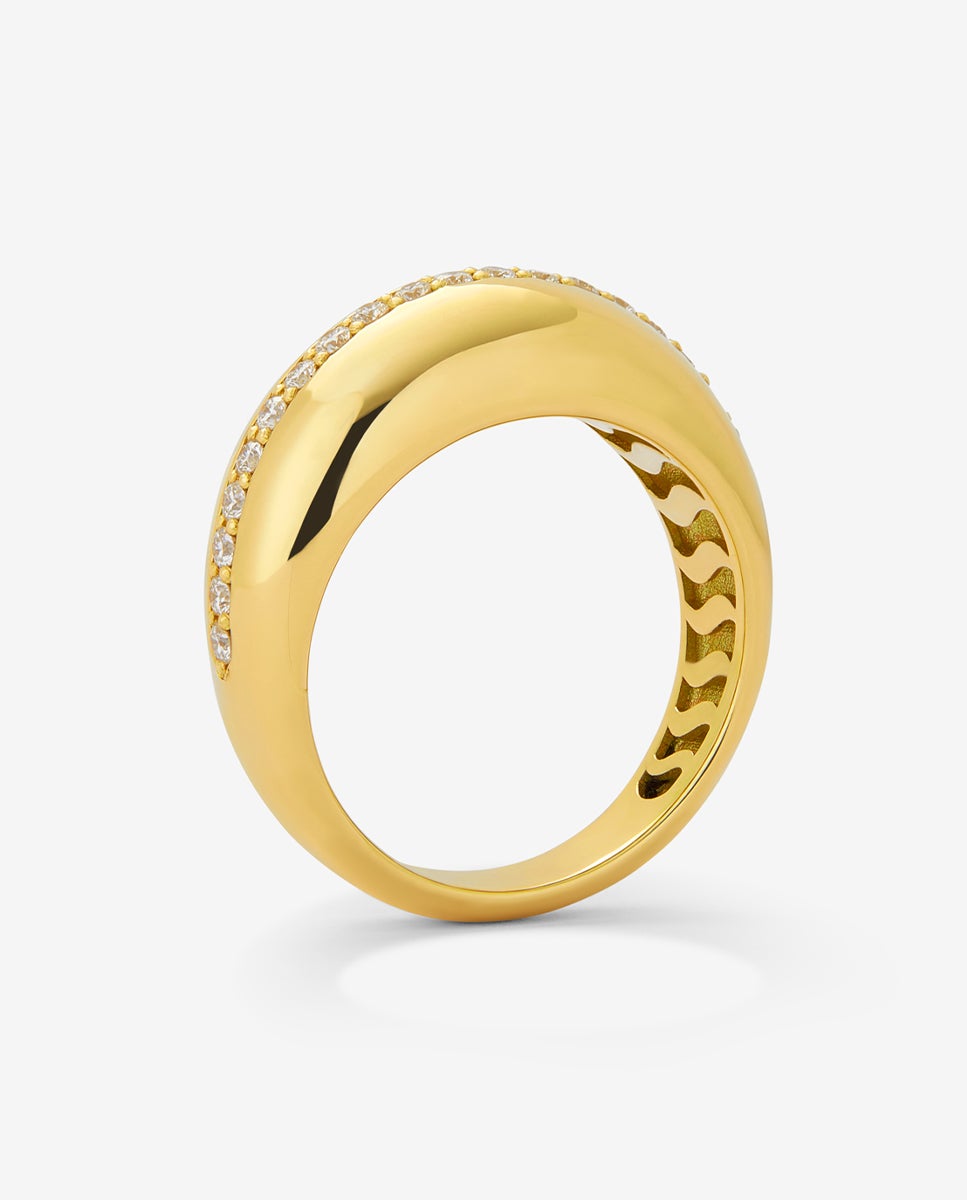 Anillo de oro amarillo de 18k con diamantes en talla brillante - SUAREZ - Blanco Blanco-5