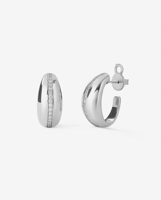 Imagen 0 de Pendientes de aro de oro blanco de 18K con pavé de diamantes en talla brillante
