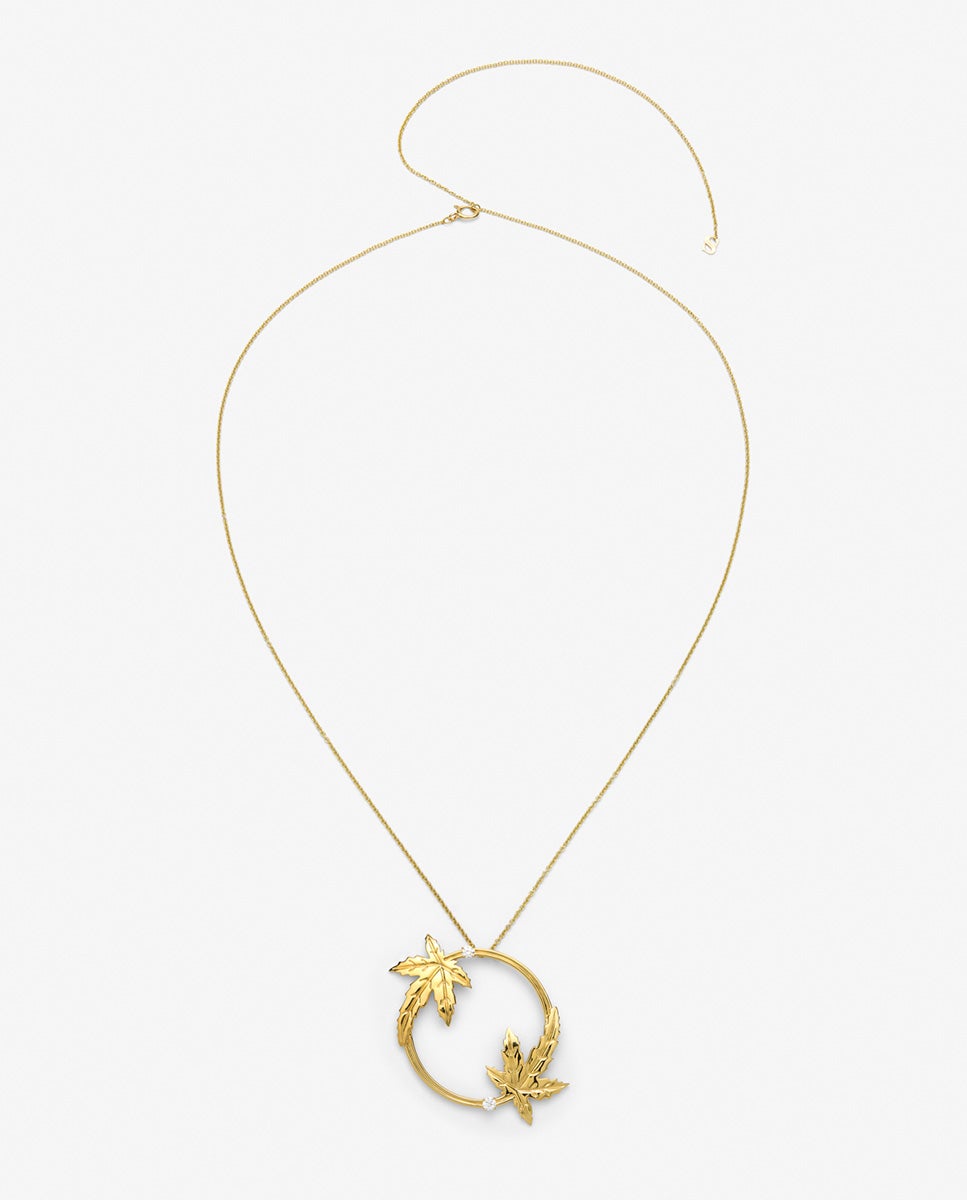 Colgante de oro amarillo de 18k con dos diamantes en talla brillante con un total de 0,33 cts y forma de hojas de arce - SUAREZ - Blanco Blanco-1