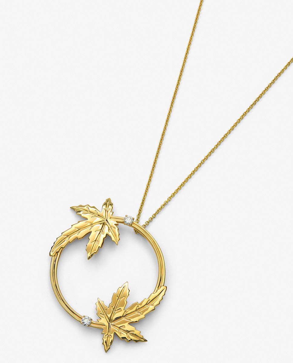 Colgante de oro amarillo de 18k con dos diamantes en talla brillante con un total de 0,33 cts y forma de hojas de arce - SUAREZ - Blanco Blanco-3