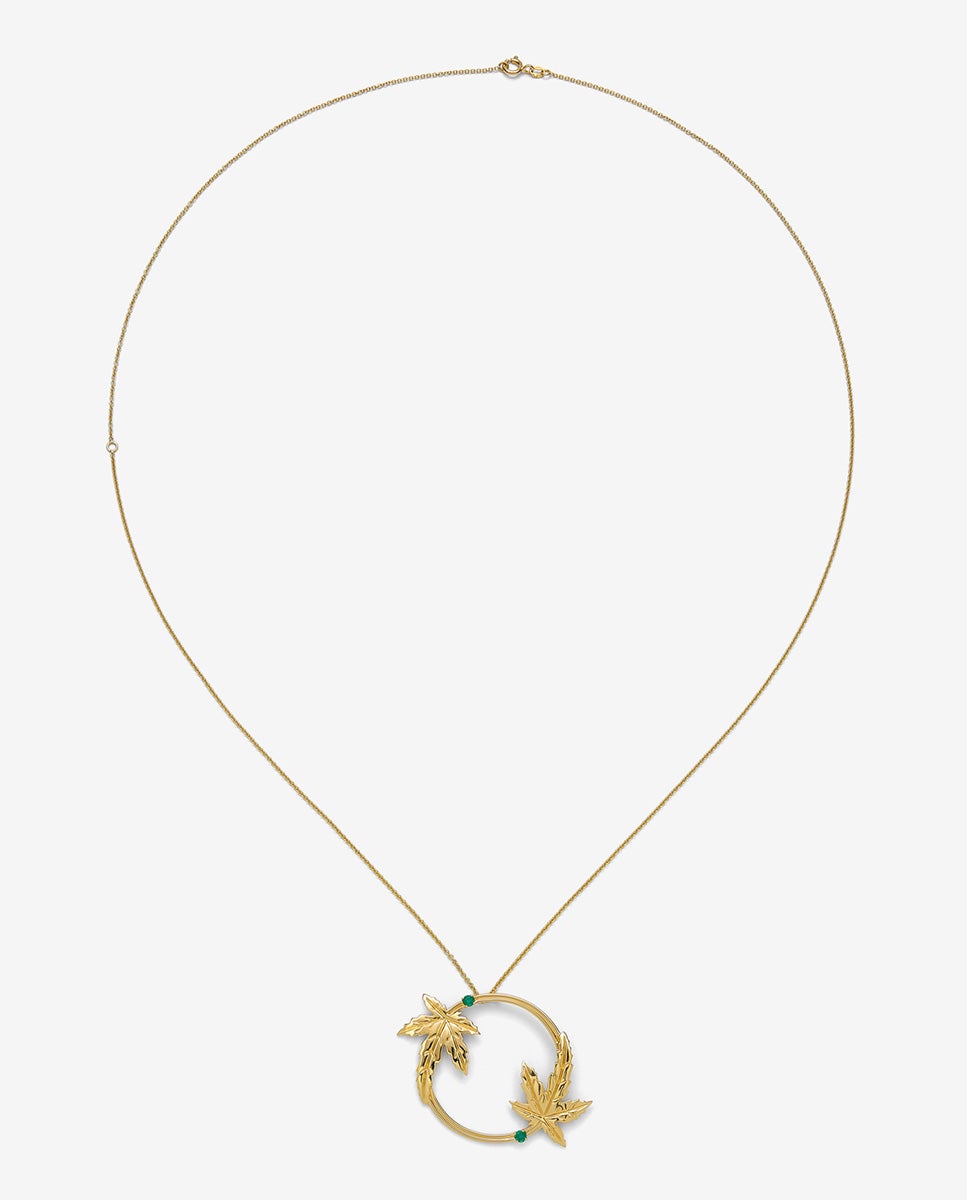 Colgante de oro amarillo de 18k con dos esmeraldas en talla brillante con un total de 0,29 cts y forma de hojas de arce - SUAREZ - Blanco / Verde Blanco / Verde-1