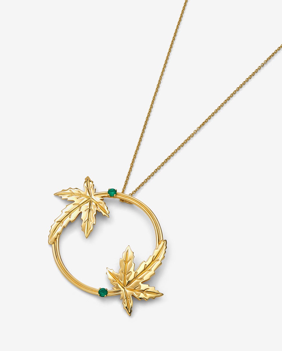 Colgante de oro amarillo de 18k con dos esmeraldas en talla brillante con un total de 0,29 cts y forma de hojas de arce - SUAREZ - Blanco / Verde Blanco / Verde-3