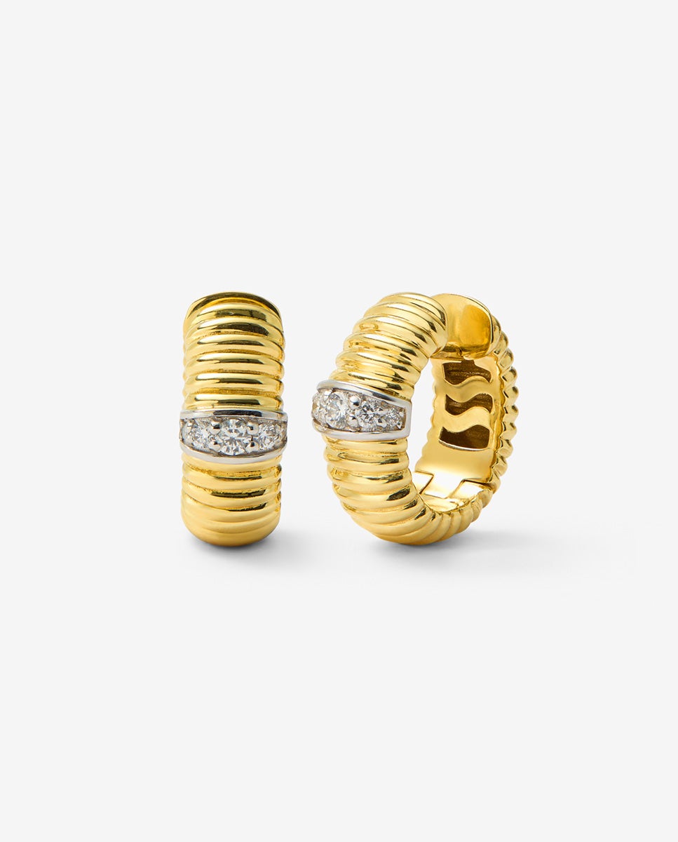 Pendientes gallonados de oro blanco y amarillo de 18k con pavé de diamantes en talla brillante - Blanco Blanco-1