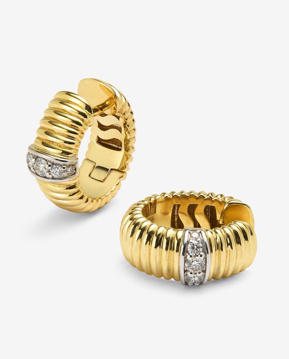 Pendientes gallonados de oro blanco y amarillo de 18k con pavé de diamantes en talla brillante - Blanco Blanco-2