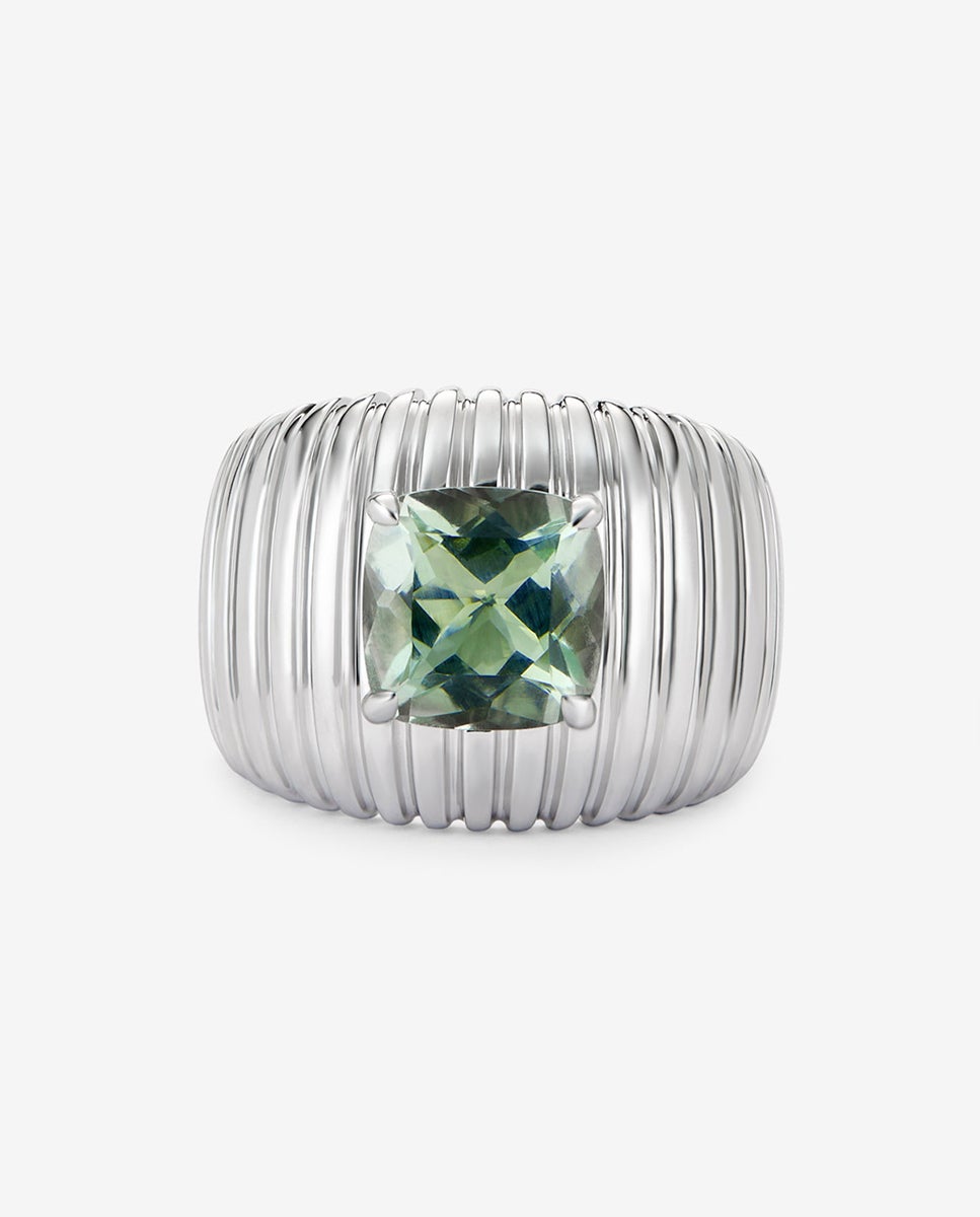 Anillo gallonado de plata 925 con amatista verde - SUAREZ - Blanco / Verde Blanco / Verde-2