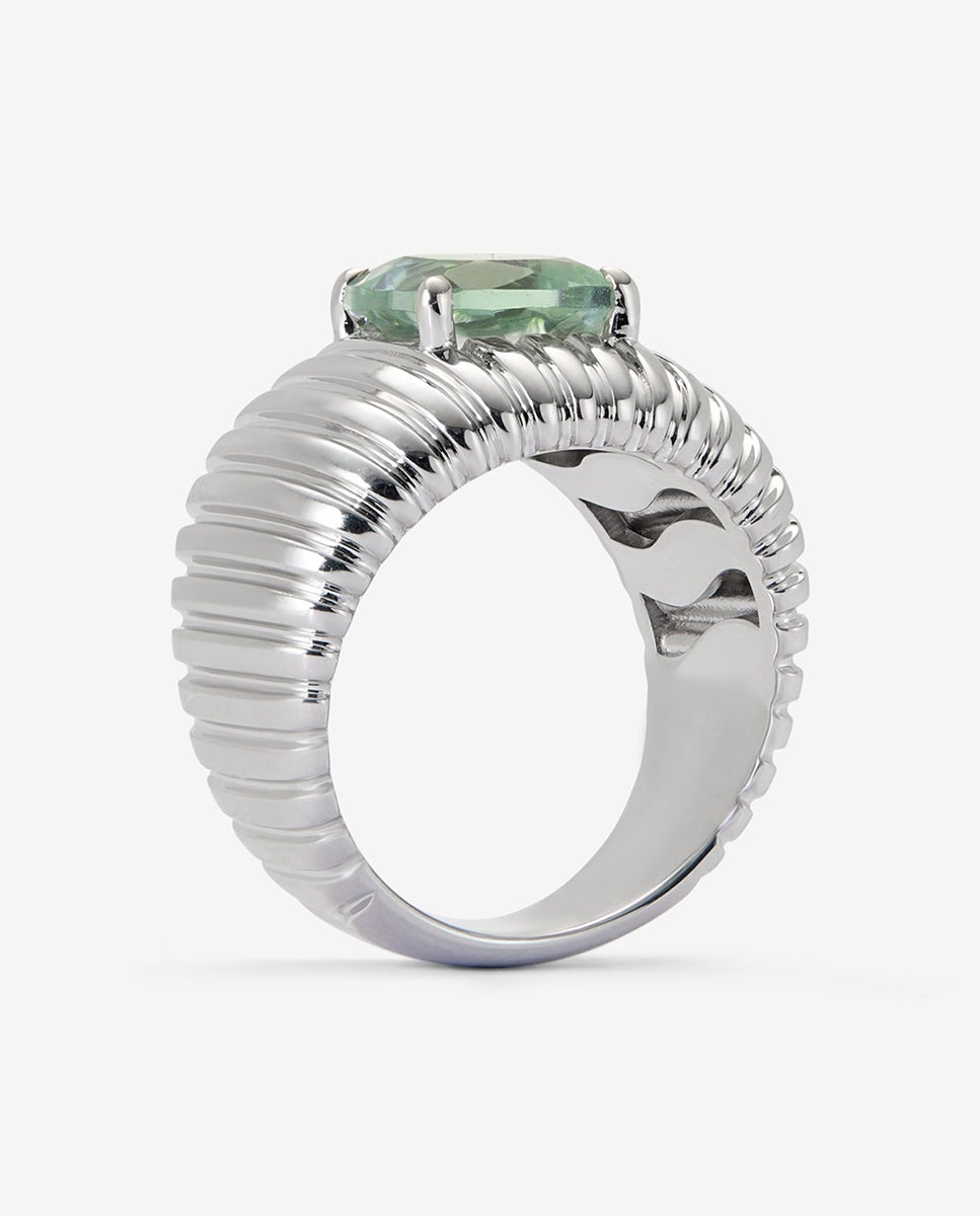 Anillo gallonado de plata 925 con amatista verde - SUAREZ - Blanco / Verde Blanco / Verde-4