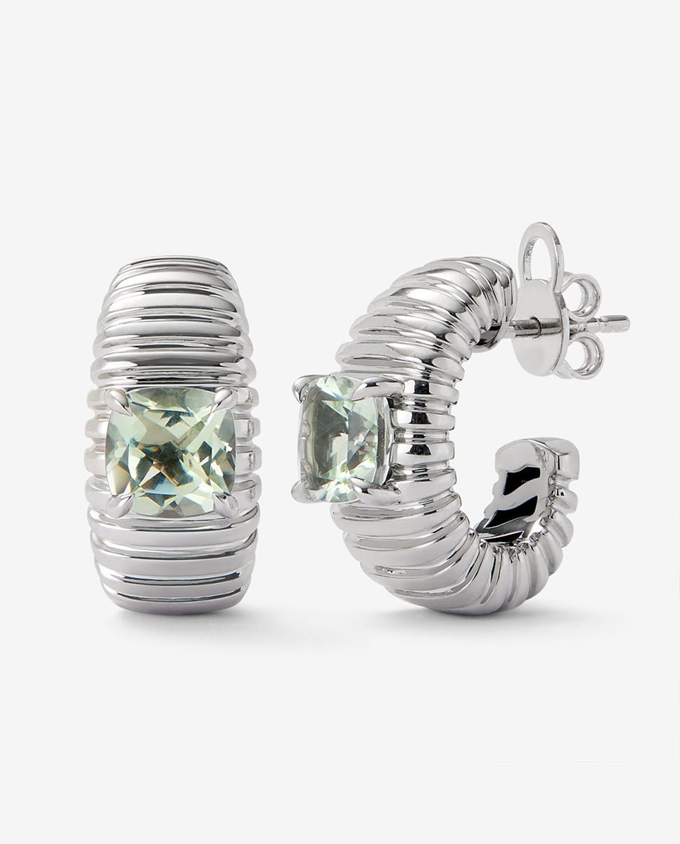 Pendientes gallonados de plata 925 con amatista verde - SUAREZ - Blanco / Verde Blanco / Verde-1