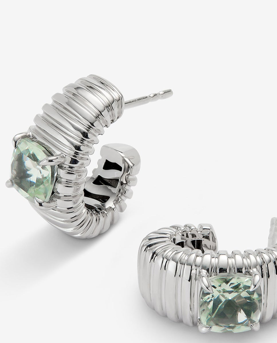Pendientes gallonados de plata 925 con amatista verde - SUAREZ - Blanco / Verde Blanco / Verde-3