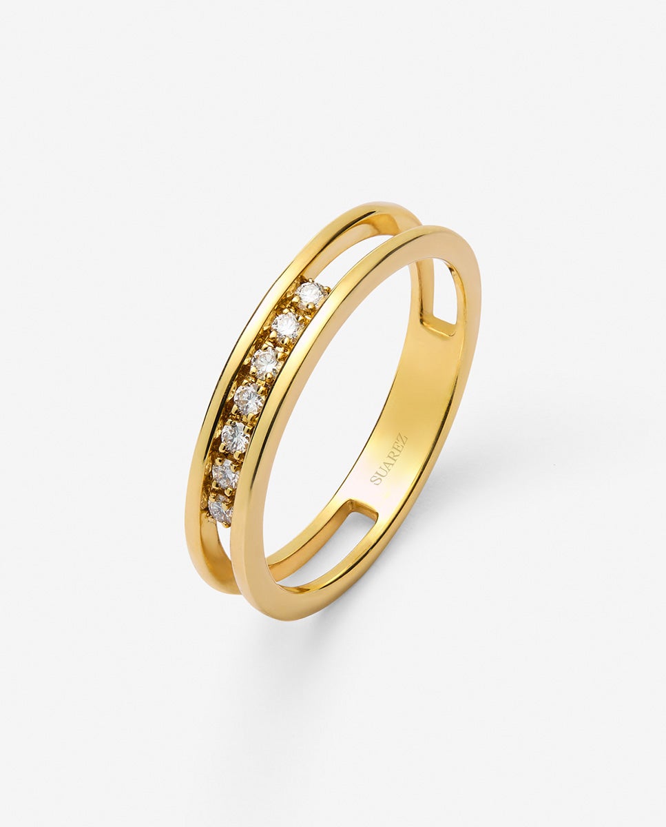 Imagen 1 de Anillo de oro amarillo de 18k con 7 diamantes en talla brillante Blanco