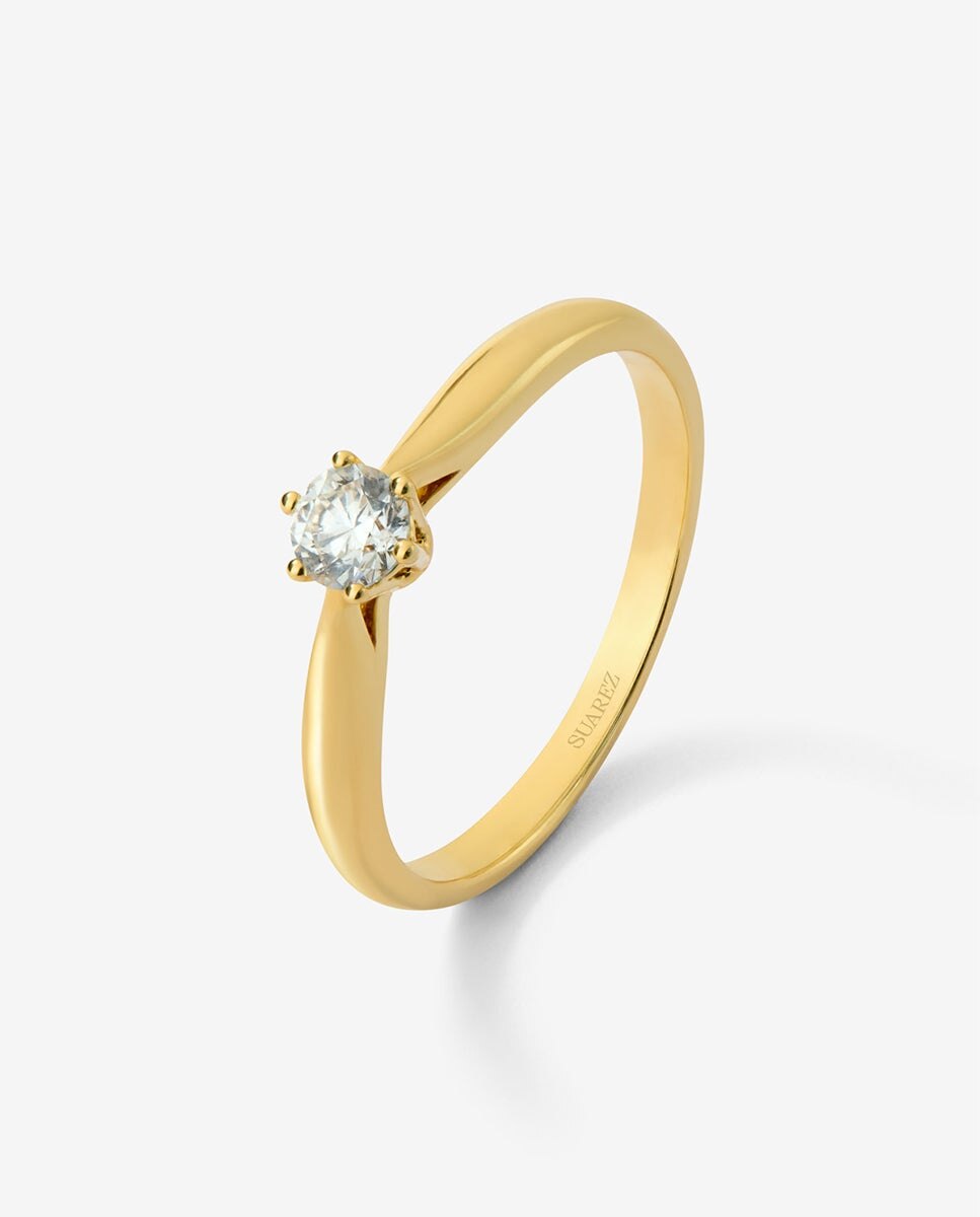 Imagen 0 de Anillo solitario de oro amarillo de 18k con diamante en talla brillante de 0,2 cts Dorado