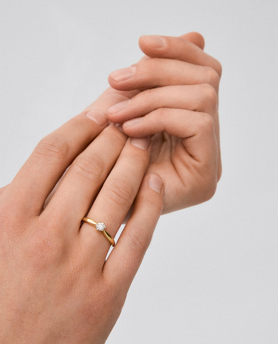 Anillo solitario de oro amarillo de 18k con diamante en talla brillante de 0,2 cts - SUAREZ - Dorado Dorado-4