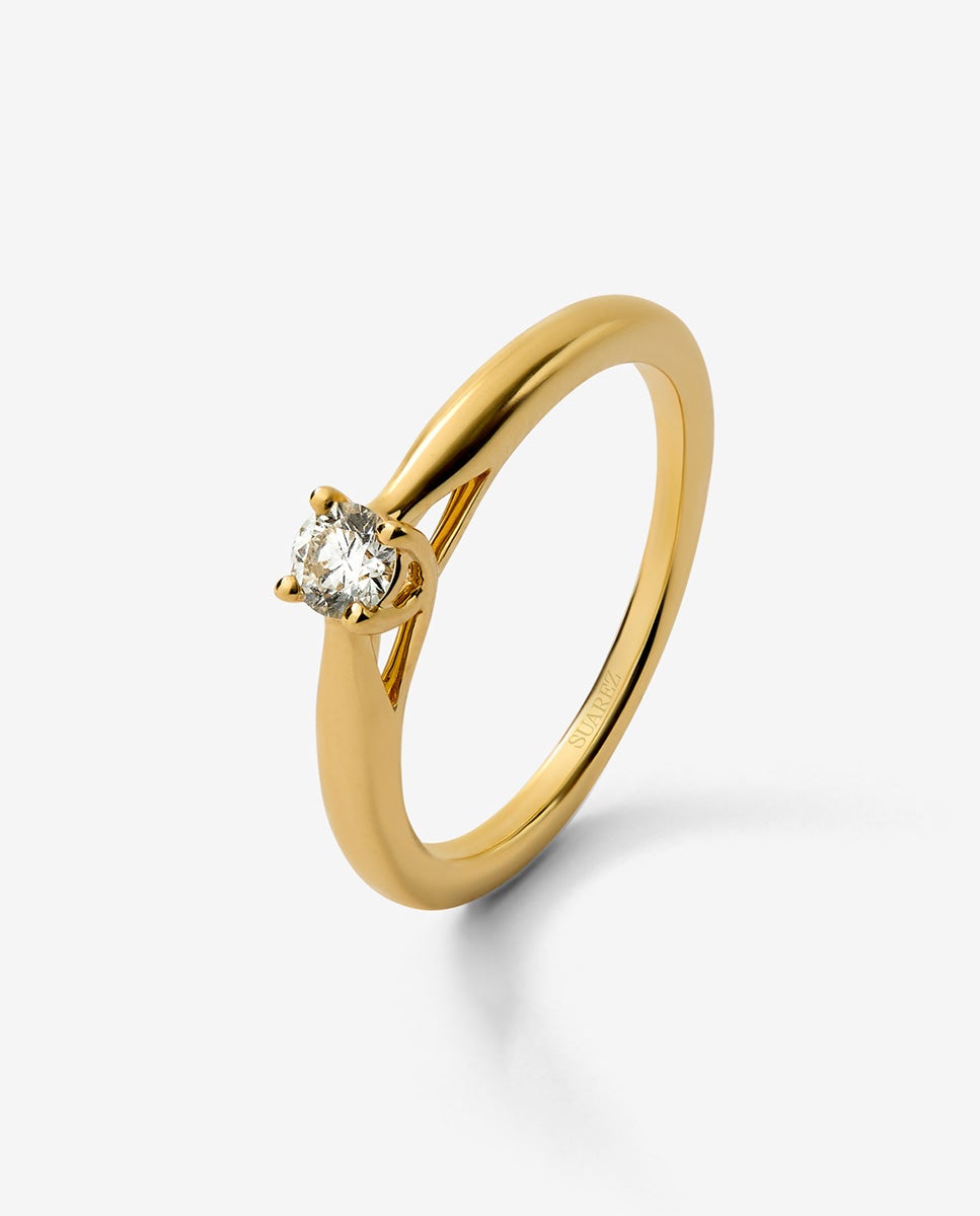 Imagen 0 de Anillo solitario de oro amarillo de 18k con diamante en talla brillante de 0,14 cts Blanco