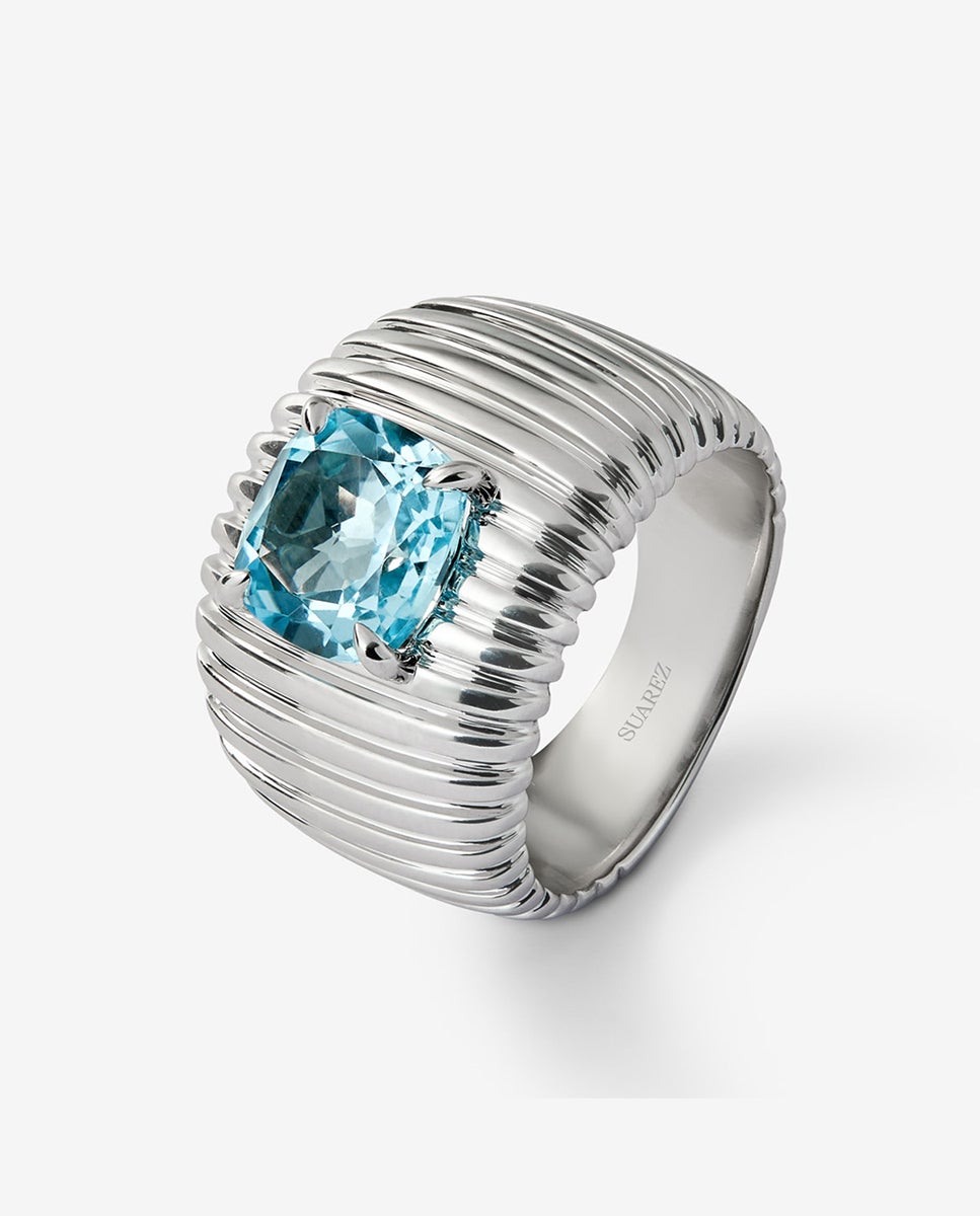 Imagen 0 de Anillo gallonado de plata 925 con topacio azul sky Azul