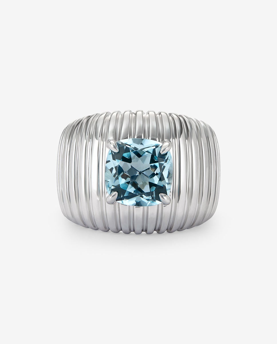 Anillo gallonado de plata 925 con topacio azul sky - SUAREZ - Azul Azul-2