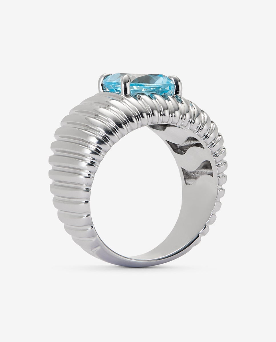 Anillo gallonado de plata 925 con topacio azul sky - SUAREZ - Azul Azul-4