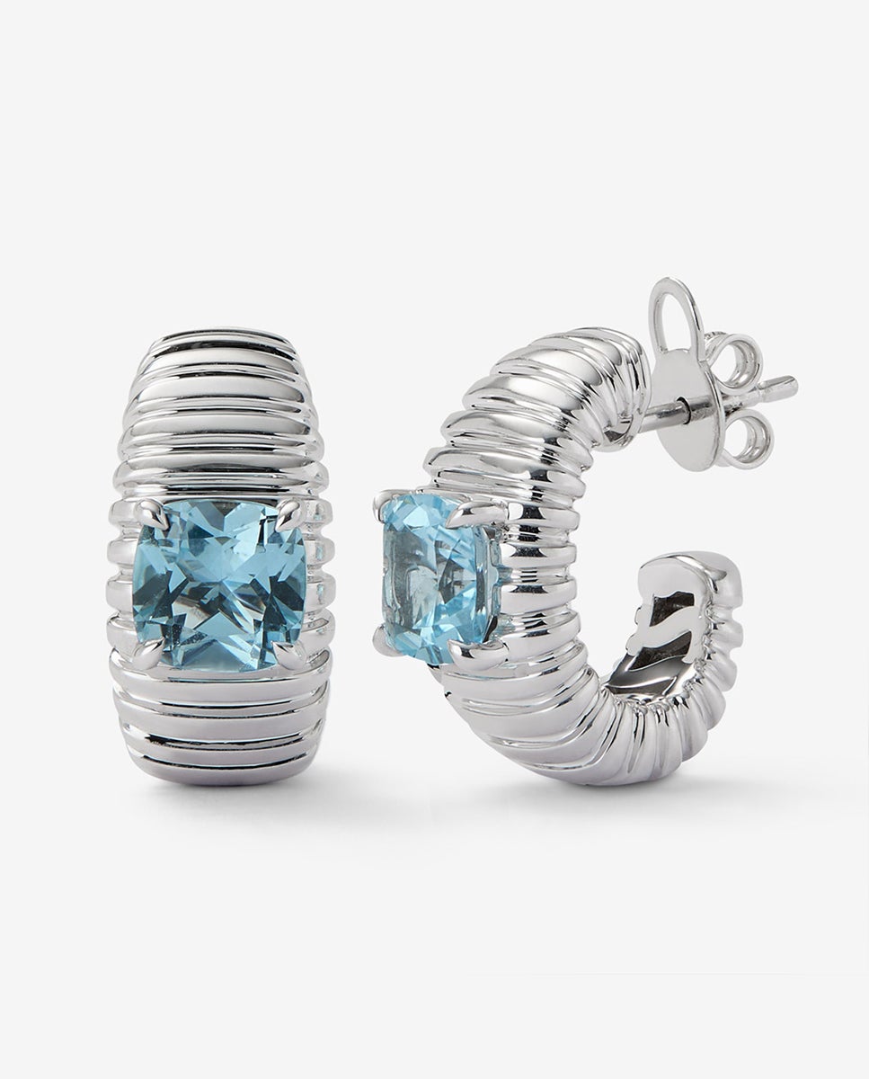 Pendientes gallonados de plata 925 con topacios azul sky - SUAREZ - Azul Azul-1