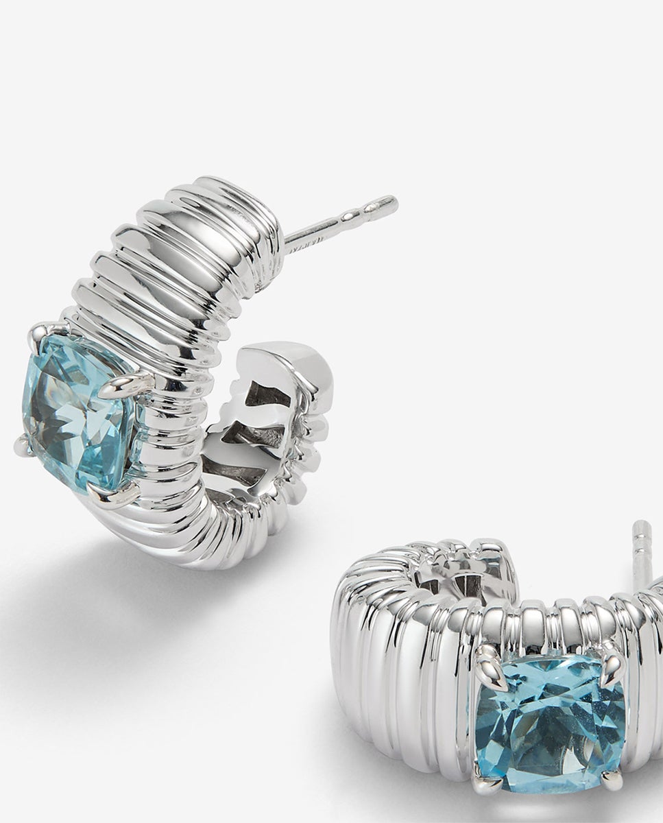 Pendientes gallonados de plata 925 con topacios azul sky - SUAREZ - Azul Azul-2