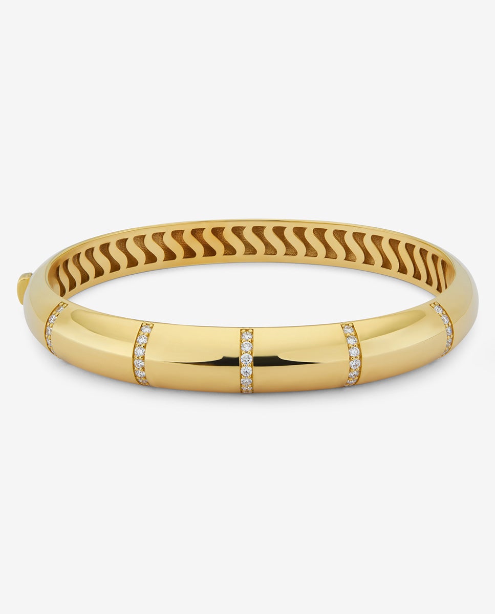 Imagen 0 de Pulsera rígida de oro amarillo de 18k con pavé de diamantes en talla brillante Blanco